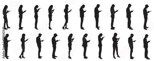 Silhouette of people using mobile phone or smart phone. Modern concept of people phone addiction. 