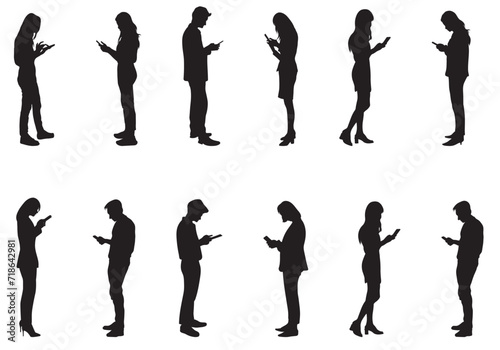 people silhouettes with phone - vector