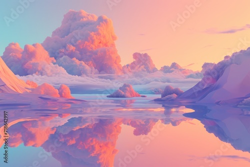 Dream land Digital Painting, Universe, Nature, Landscape and Fantasy, Clouds, Reflections, Backgrounds