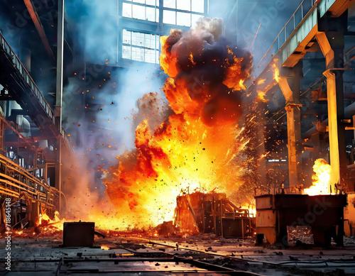 Big explosion on the factory floor.