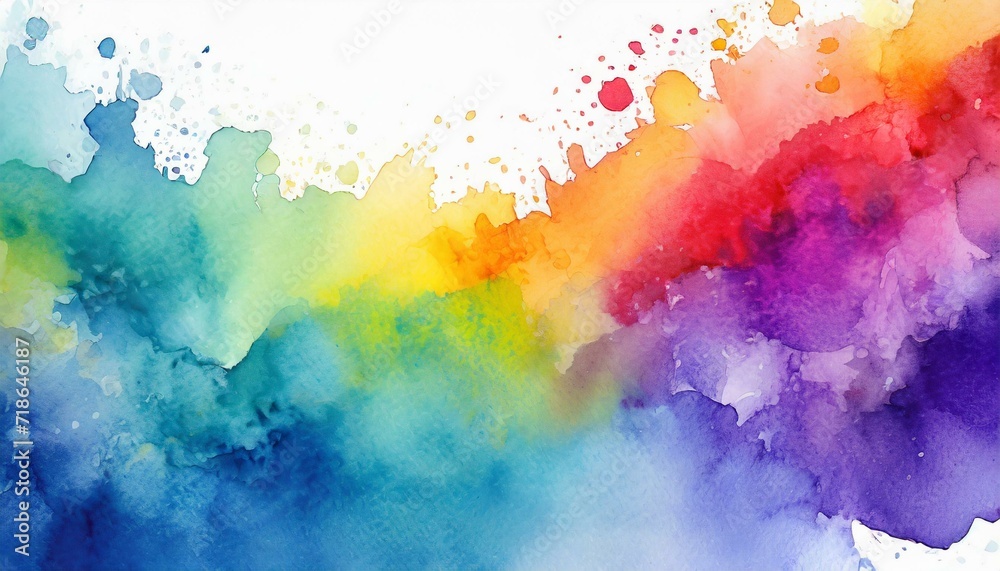 Spectral Splendor: Abstract Rainbow Watercolor on a Clean White Surface