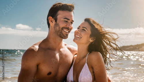 A couple in love on the ocean