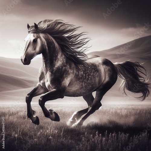 A horse running in a field