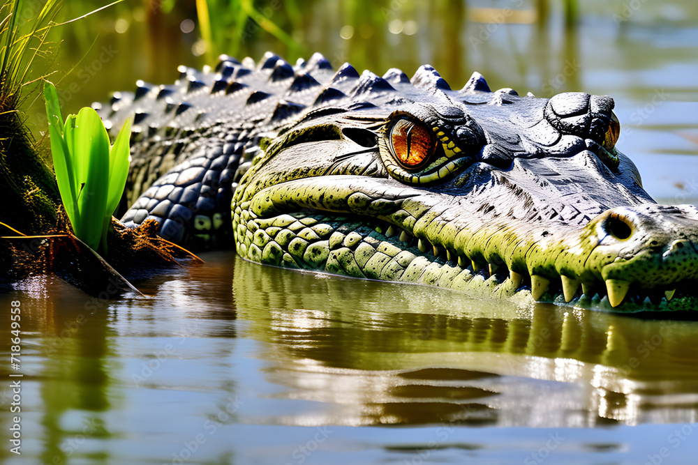 Obraz premium a swamp crocodile Generative AI,