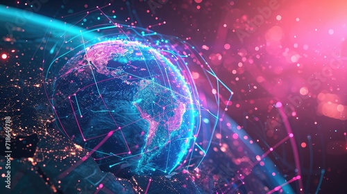 A Metaverse digital world cyber space background featuring a neon colorful global world in the virtual realm  Ai Generated.