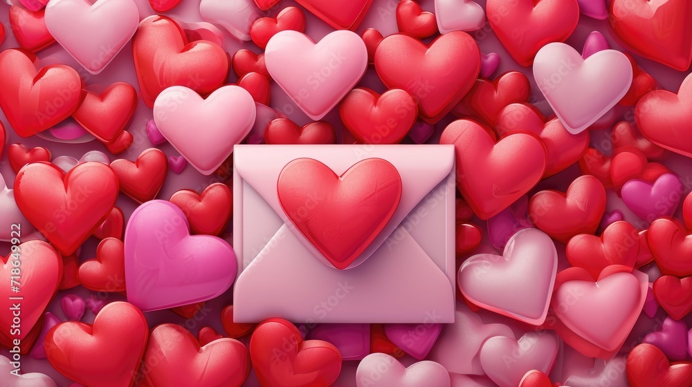 Vibrant red and pink cartoon hearts creating a Valentine's Day backdrop, Ai Generated