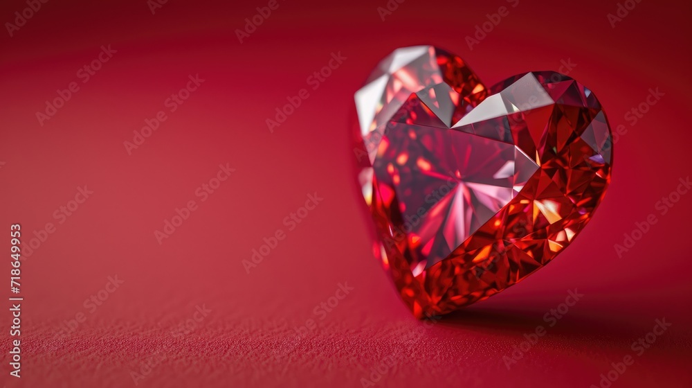 Ruby red diamond heart sparkling against a vivid red backdrop, Ai Generated Ruby red diamond heart sparkling against a vivid red backdrop, Ai Generated