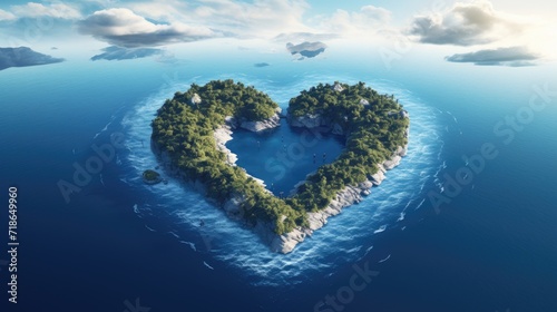 Heart-shaped island in the blue ocean, a unique and romantic isle concept, Ai Generated