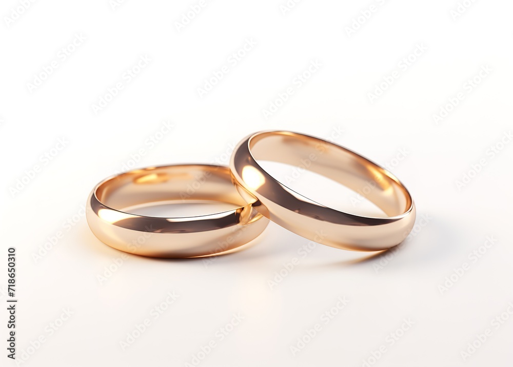 A pair of sparkling and luxurious gold rings in the photo on a white background. generative AI A pair of sparkling and luxurious gold rings in the photo on a white background. generative AI