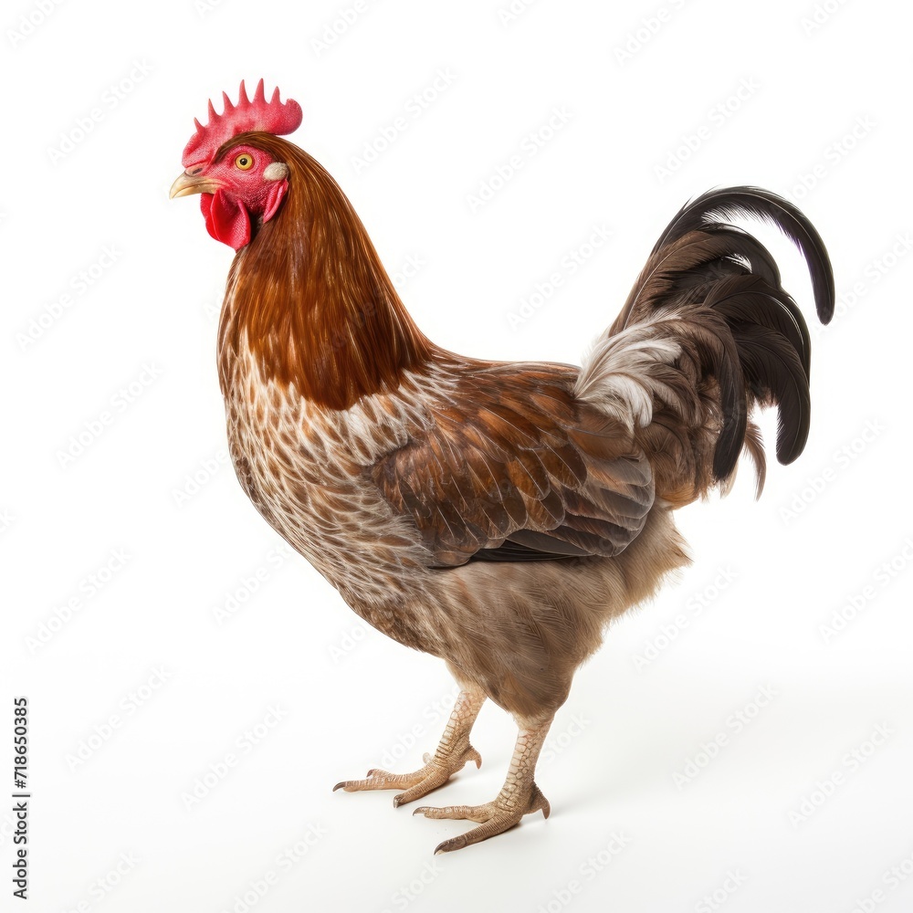 A striking chicken image, clear and bold on a white backdrop, Ai Generated