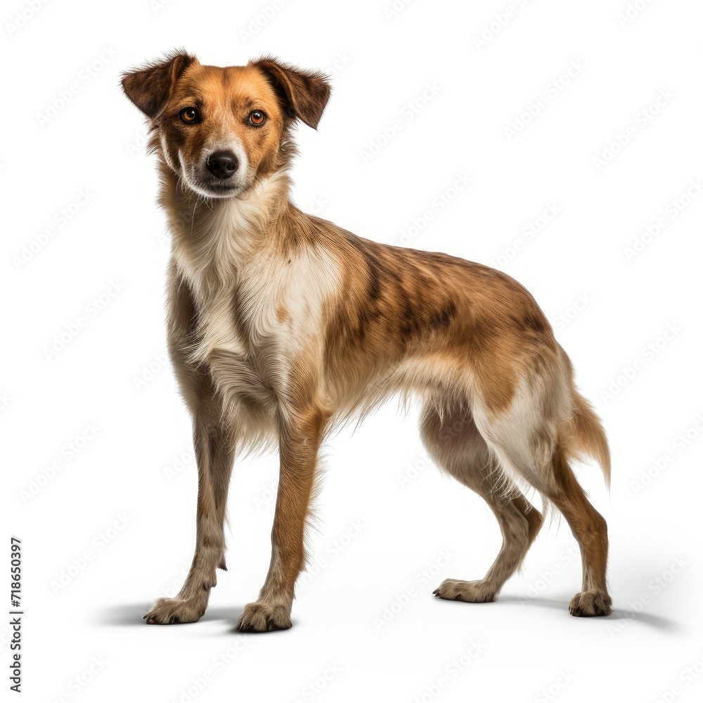 A dog in full view, distinct and vivid against a white backdrop, Ai Generated A dog in full view, distinct and vivid against a white backdrop, Ai Generated