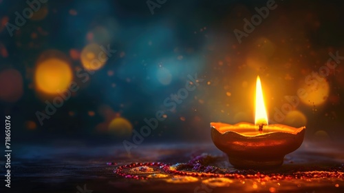 Diya Lamp Aglow at Night, Celebrating the Joyful Diwali Festival with Oil Lamp Illumination Ai Generated