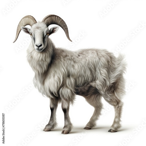A clear image showcasing a goat with a purely white backdrop, Ai Generated