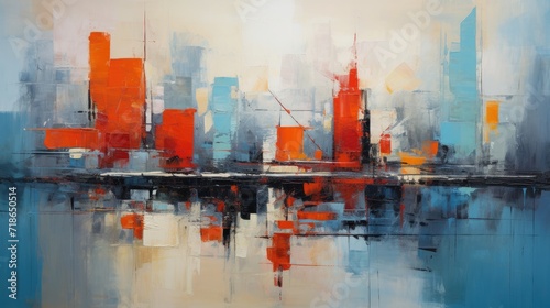 Vivid abstract art captures the essence of a bustling city in oil, Ai Generated