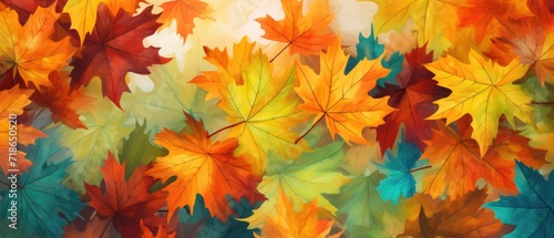 Captivating backdrop featuring lively green autumn maple leaves  adding a touch of freshness to your design  Ai Generated.