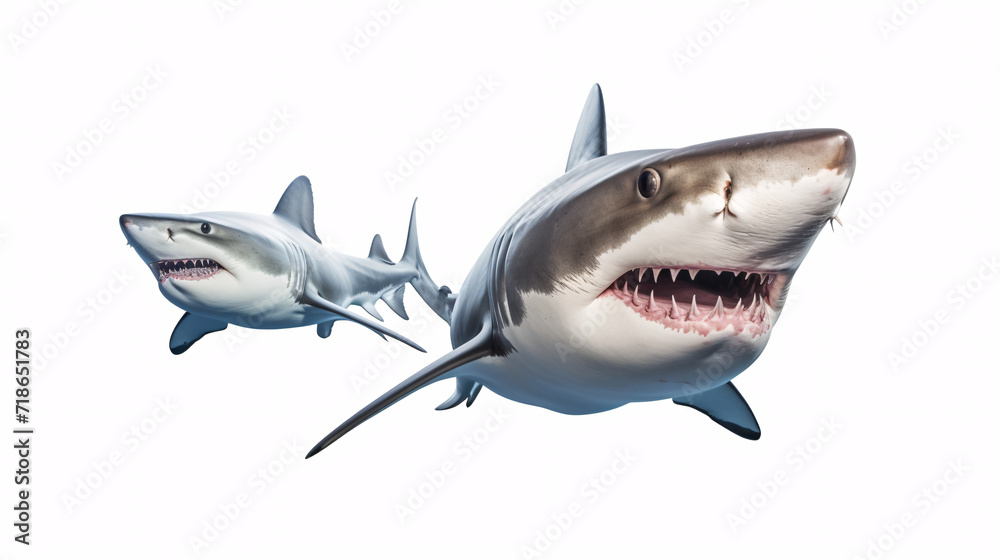 3D render of a great white shark isolated on white background.