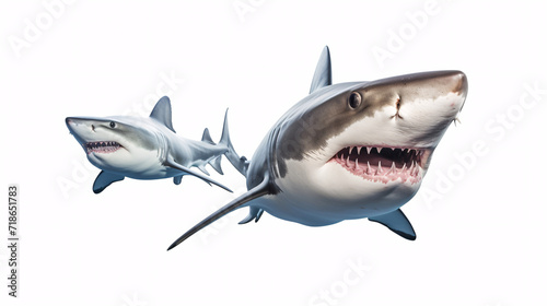 3D render of a great white shark isolated on white background.