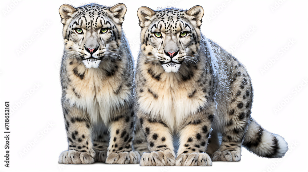 Fototapeta premium 3D rendering of a snow leopard couple isolated on white background