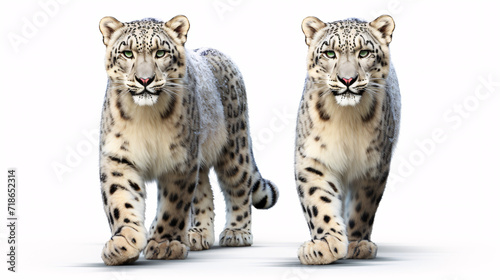 3D rendering of a snow leopard couple isolated on white background