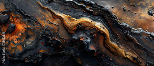 Close Up of Black and Gold Abstract Painting