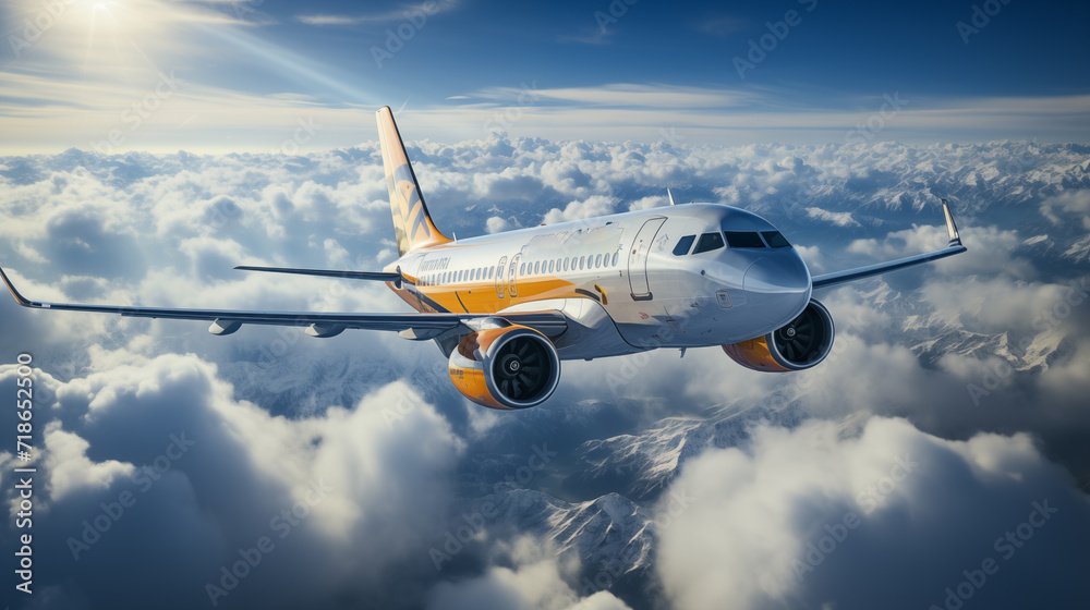 Fototapeta premium White passenger airplane flying in the sky