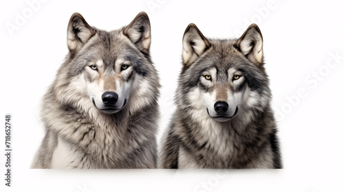 Two wolf heads isolated on a white background. 3D rendering.