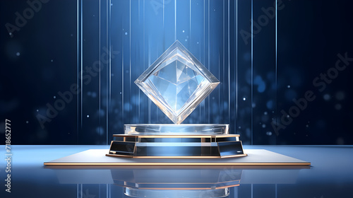 Abstract display podium with space concept Galaxy diamonds and crystals planet,, Crystal trophy plaque for awarding ceremony Pro Photo