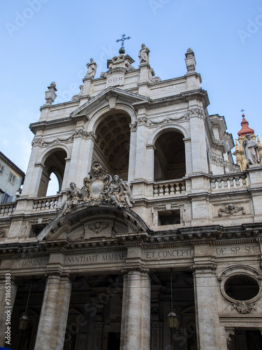 facade of Church of Santissima Annunziata in historic centre of Turin Piedmont in north Italy © OceanProd