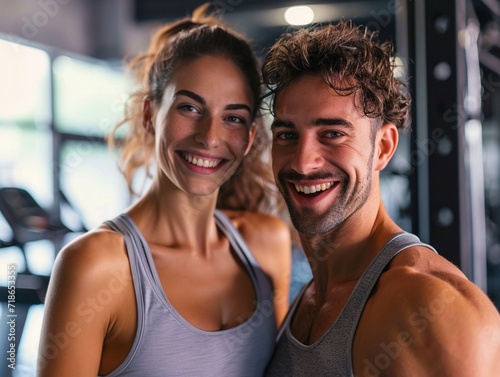couple in gym happy after sports training