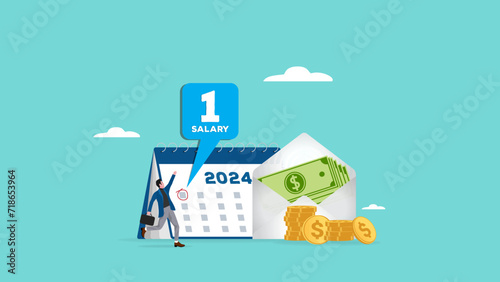 monthly salary illustration, happy employee or workers receive a monthly salary, active income with salary payment concept, Payday loans monthly salary concept vector Illustration with flat style
