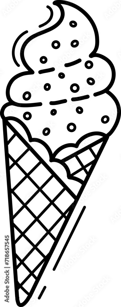 A cute ice cream cone. Sweet food. Vector illustration, hand-drawn in the style of doodles. Perfect for various designs, postcards, decorations, logos, menus. A cute ice cream cone. Sweet food. Vector illustration, hand-drawn in the style of doodles. Perfect for various designs, postcards, decorations, logos, menus.