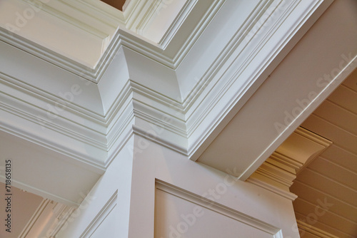 Elegant White Crown Molding in Traditional Interior  Low Angle View