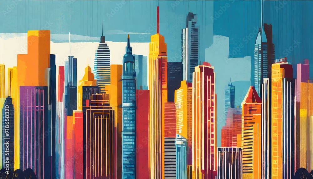 Downtown Panorama: Chic Cityscape Featuring Urban Stripes and Skyscrapers