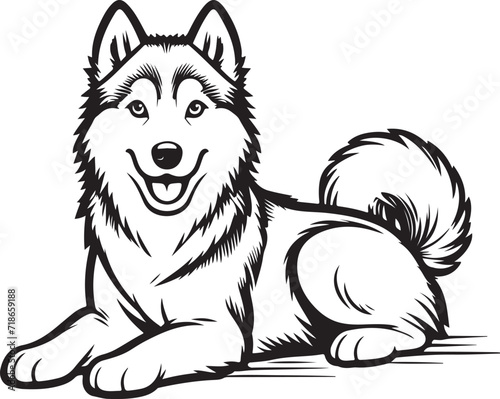 siberian husky cartoon outlinem, line art illustration white background