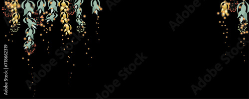 Vector art deco luxury flower, leaves, gold shine line art background. Golden botany banner. Japanese style Hand drawn vector. Line art style design. Hand drawn florals for packaging,coveand wall arts