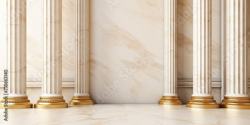 Fototapeta Naklejka Na Ścianę i Meble -  Illustration of Luxurious Classic and Modern Columns with Golden and White Marble Background.
