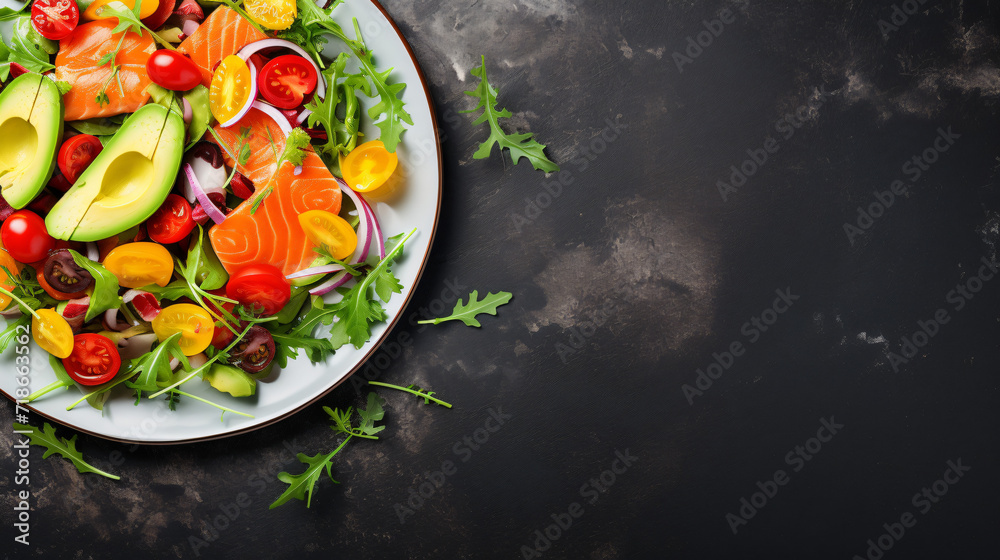 Fresh summer vegetable salad with arugula tomatoes
