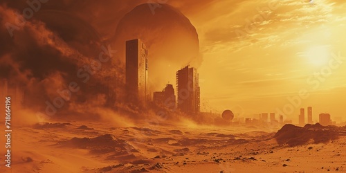 Create a cyberpunk desert landscape with electronic sandstorms. photo