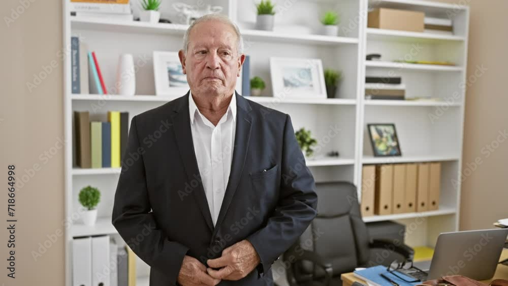 Vidéo Stock Seriousfaced, senior businessman standing confidently in