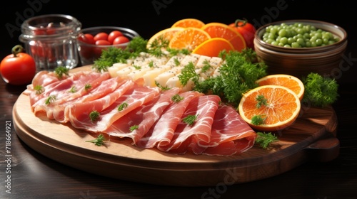 Appetizing set with ham slices