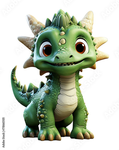 3D illustration cartoon animal dinosaur, cute dino character toy, with transparent background, generative ai