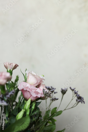 a bouquet of beautiful flowers in vase, close up,