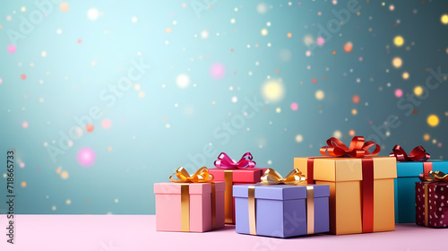 Gift background. Copy space with Christmas gifts, holiday or birthday © ma