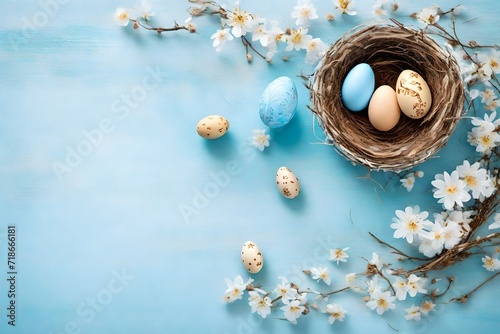 Celebrating the Festival of Easter with Joyful Ovations and Delightful Revelry, Featuring The Most Perfect and Best Collection of Colorful Eggs, With Ample Copy Space for Your Easter Wishes and Greeti photo