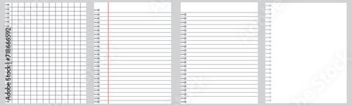 Creative vector illustration of realistic square, lined paper blank sheets set isolated on transparent background. Art design lines, grid page notebook with margin. Abstract concept graphic element