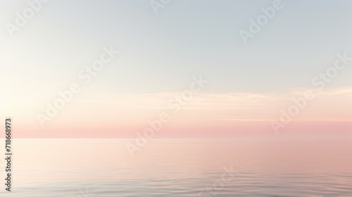 Clear blue sky sunset with glowing orange teal color horizon on calm ocean seascape background. Picturesque generative ai