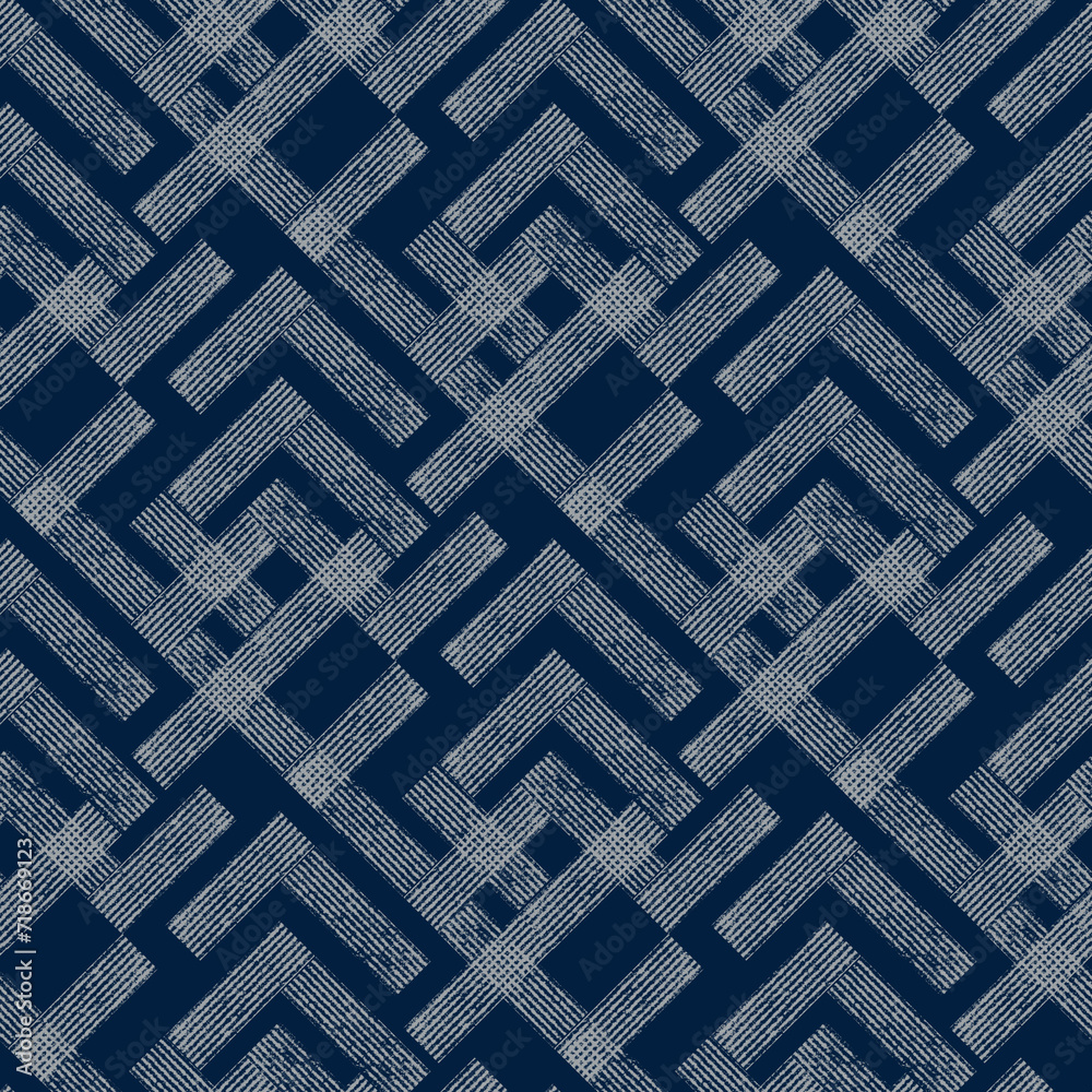 Seamless textured geometric pattern. Light grey ornament on a dark blue background. Seamless textured geometric pattern. Light grey ornament on a dark blue background.