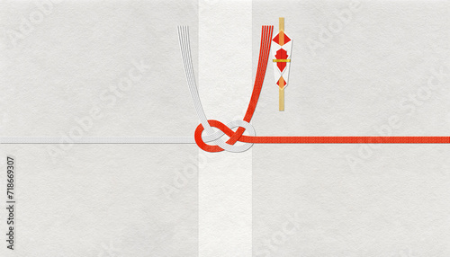伝統ある和紙と紅白水引のイメージ、慶事・御祝用の「あわじ結び」 photo