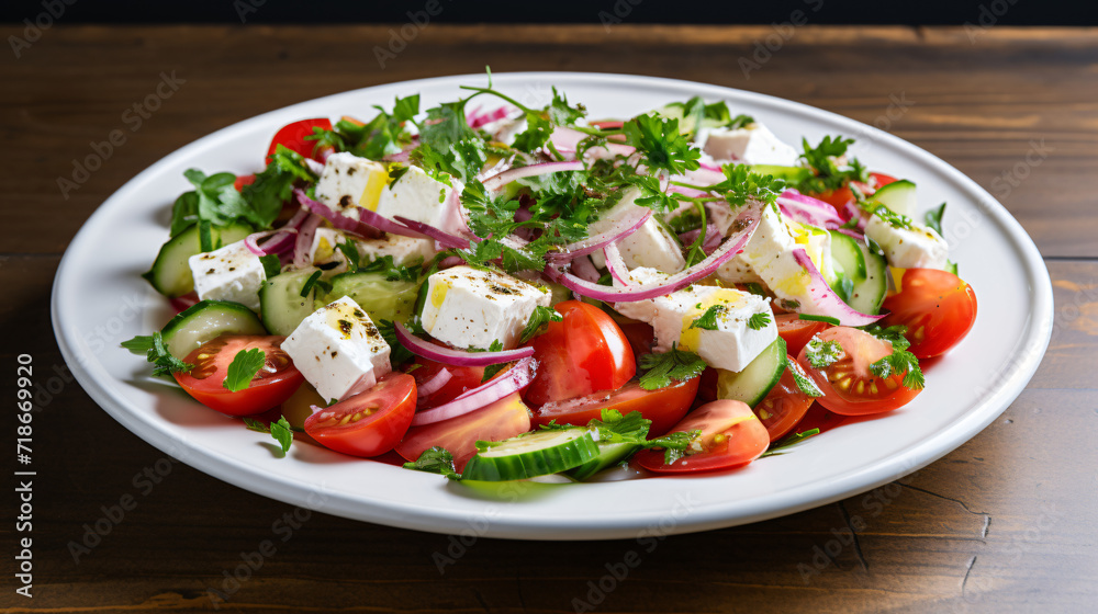 Greek salad with tomatoes herbs radish and feta
