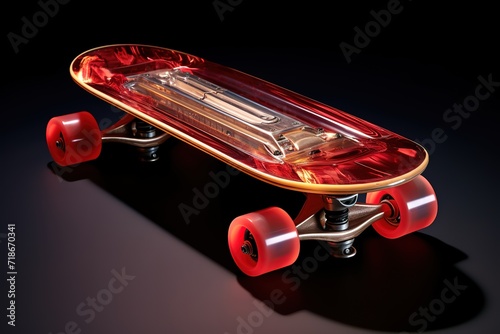 red skateboard board on black Background. generative AI
